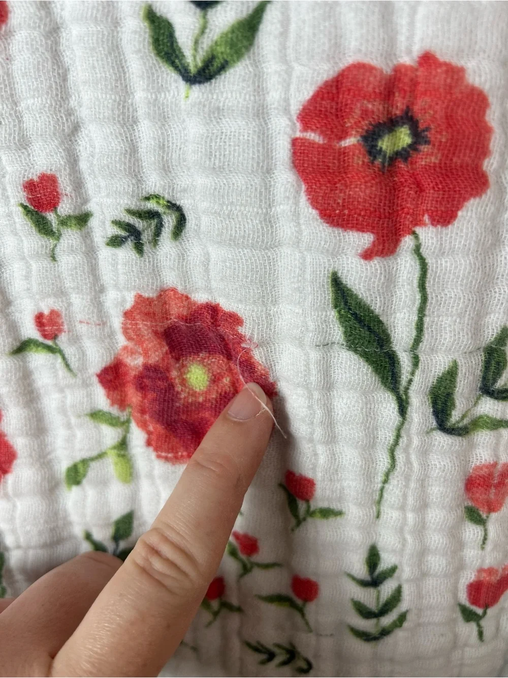 Little Unicorn Summer Poppy Muslin Quilt Baby Blanket Red Flower White Gray